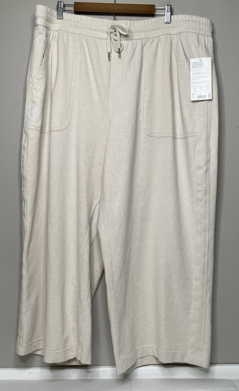 Athleta Farallon Feathered Wide Crop Pants Oatmeal Cotton Size 24 NWT